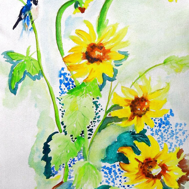  Coussin intérieur / extérieur Sunflower and Bird, 18 po x 18 po