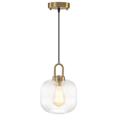 1-light Striped Glass Single Pendant