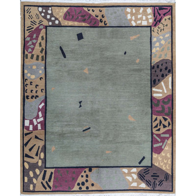 Hand-Knotted High-Quality Green and Brown Area Rug
