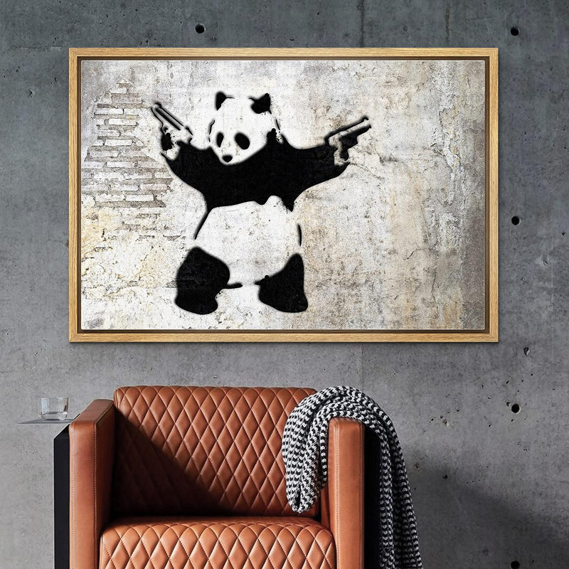 Panda de Banksy avec des armes de poing sur le mur des villes, impression numérique sur toile, H 16 po x l 24 po x P 1,5 po