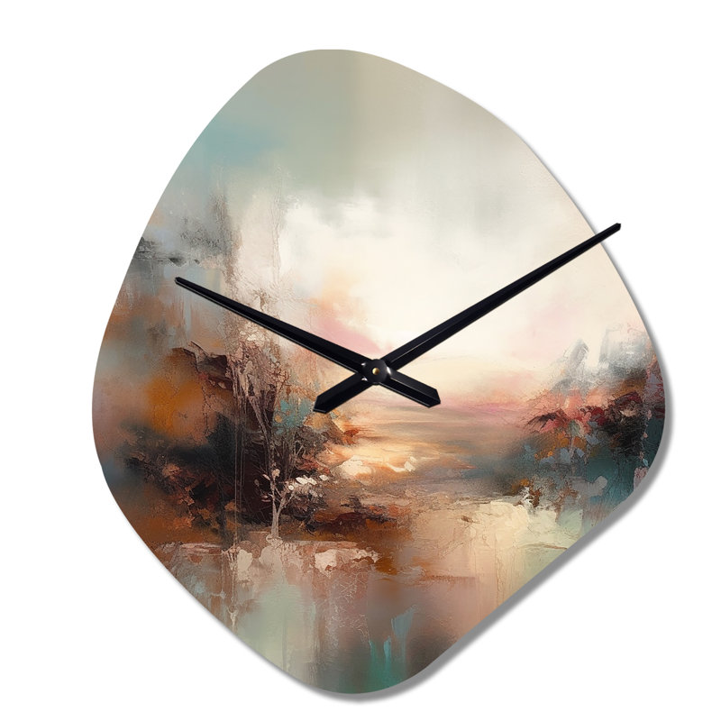 Horloge murale brune en forme de nature abstraite brune I, impression d'horloge murale beige, Petit