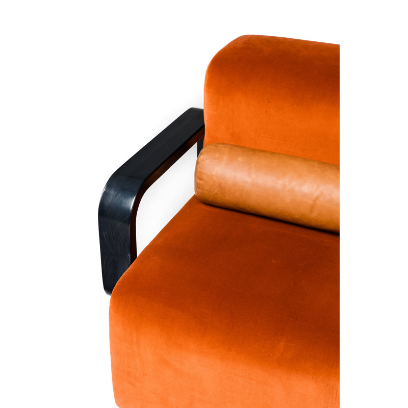 Cayenne Chair with Ottoman, Terra Cotta Velvet, Brown Oak