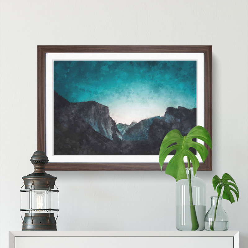 Yosemite Valley at Dusk - Picture Frame Painting Print, 62cm H x 87cm W x 2cm D, Walnut Framed