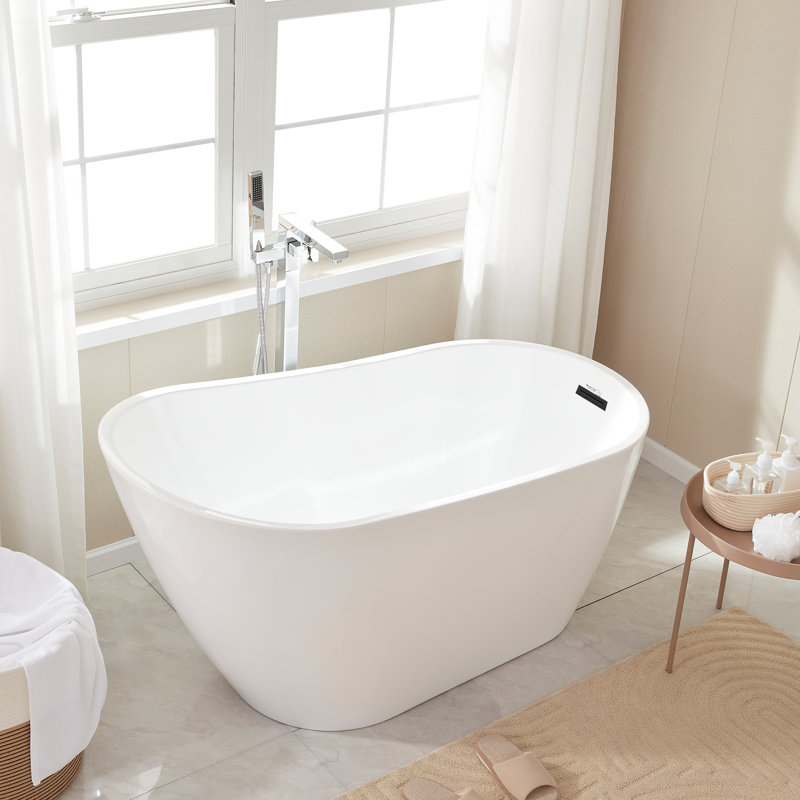 55.3" X 28.3" Freestanding Soaking Bathtub, White/Matte Black
