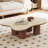 48“ Modern Wood Coffee Table, Beige Sintered Stone Top, Solid Wood Legs