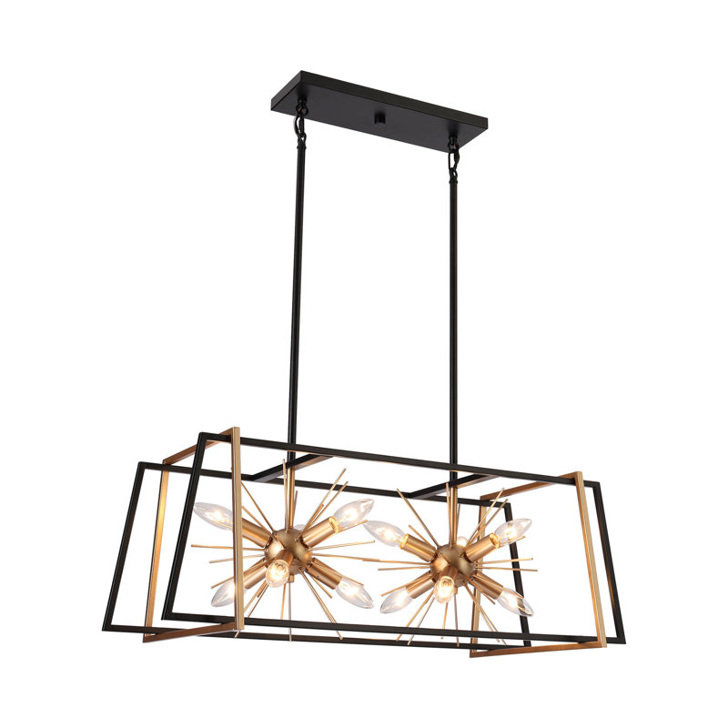 Luminaire suspendu pour îlot de cuisine 12 lumières noir et or Doly