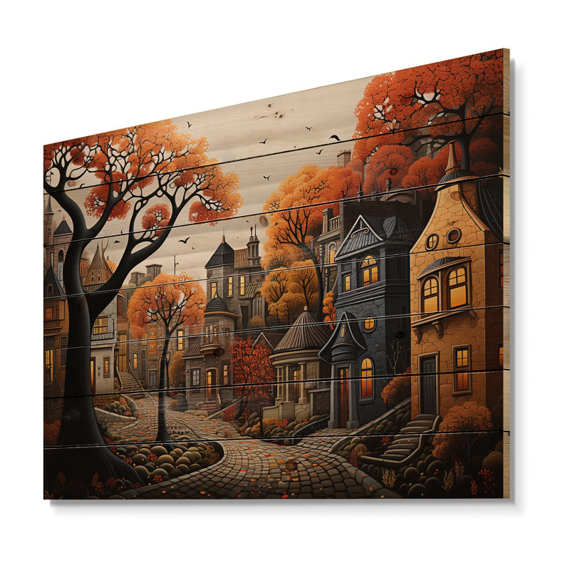 Gabin - Cityscapes Wood Print On Natural Pine Wood, H 34 po x l 44 po