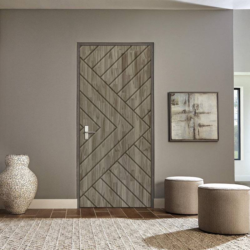 Stained Smooth Pine Wood Single Prehung Interior Door, 32" x 84", Weather Gray, Right