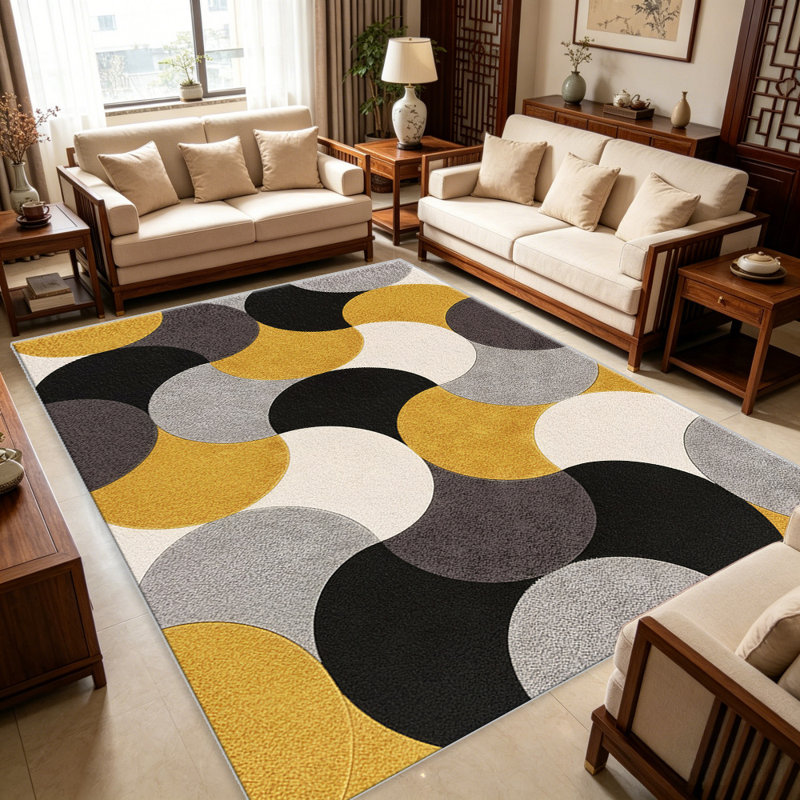 Gold Geometric Circles carpet-easy to clean, machine-washable, soft and comfortable; suitable for door mats, kitchens, living rooms, bedrooms, corridors, and laundry areas. Easy to clean, durable carpet for home decoration.