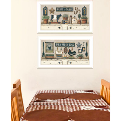 Farm Fresh - ensemble de 2 reproductions d'art sur papier encadré