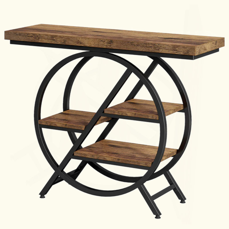Hall Table,Chic Console Table,Functional Entryway Table, 31.91" H x 39.4" W x 11.82" D, Brown/Black