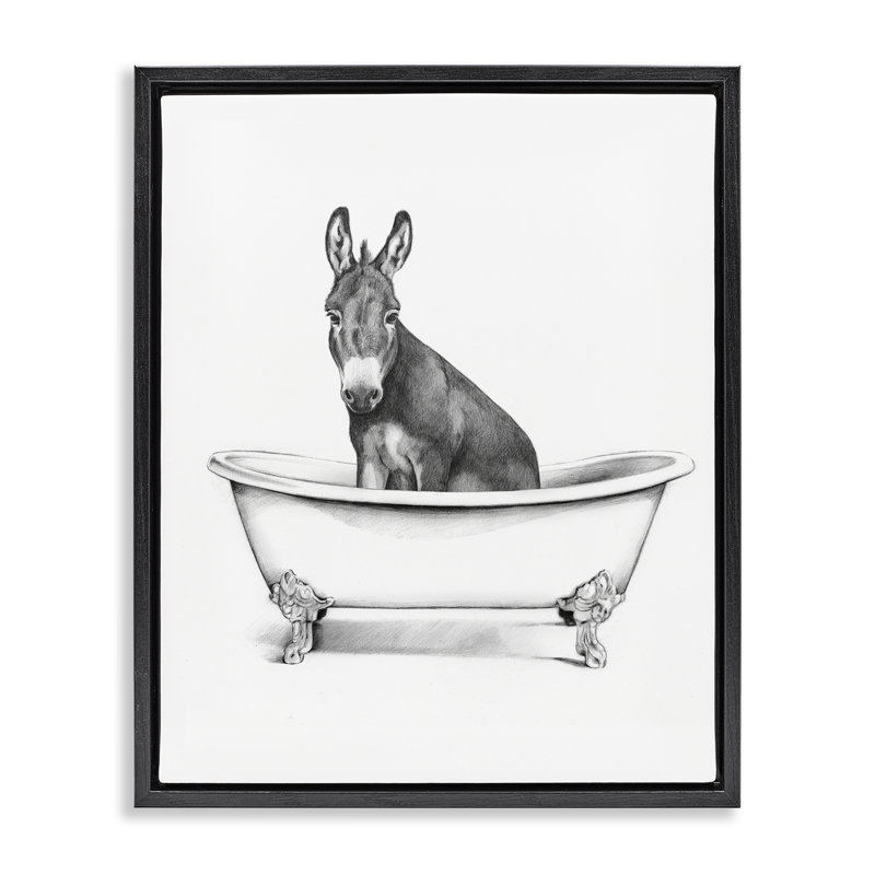  «Antique Tub with Donkey», art mural encadré flottant par Victoria Borges, H 21 po x l 17 po, Cadre flottant noir de jais