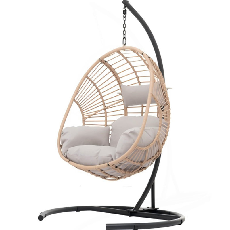 Outdoor Natural Wicker Swing Chair (Chair Only, No Stand, No Chains) - Basket with Cushion Included, Natural, Light Gray
