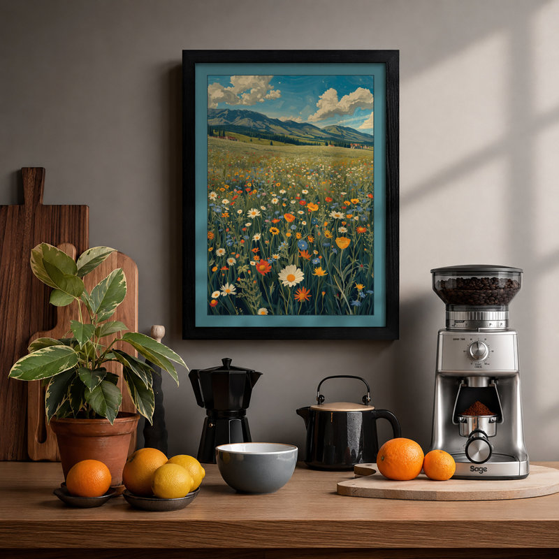 Mountain Meadow in Bloom Boho - Framed Print, A1 - 84.1 x 59.4 cm, Black