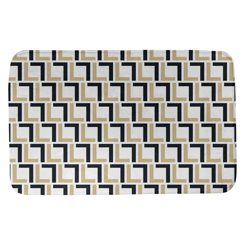 Tapis pour salle de bain en mousse à mémoire de forme géométrique - Collection Capelle, envers antidérapant, motif noir / or