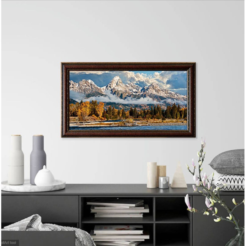 «Rocky Mountain Tetons over the Snake» par Mitch Mansanarez - reproduction de photo sur toile encadrée