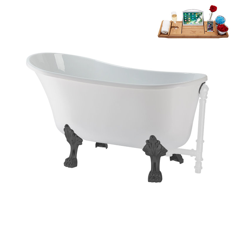 51.2'' x 25.6'' Soaking Acrylic Bathtub, Brushed Gun Metal, Glossy White