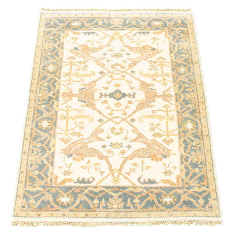 Tapis décoratif en laine de conception unique 3 pi 11 po x 5 pi 10 po Detria noué à la main New Age