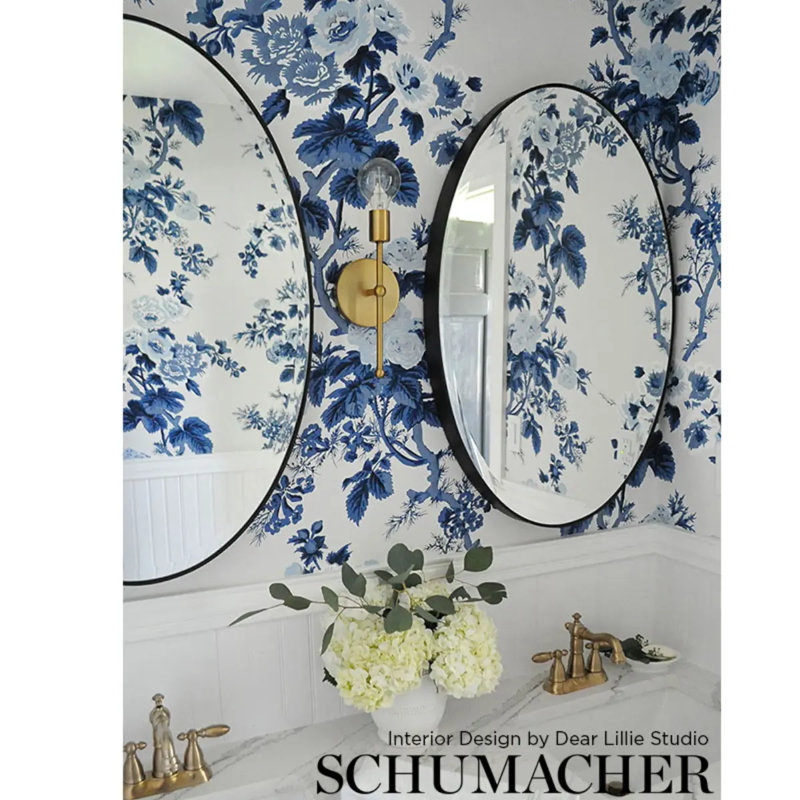 Pyne Hollyhock Wallpaper, Indigo