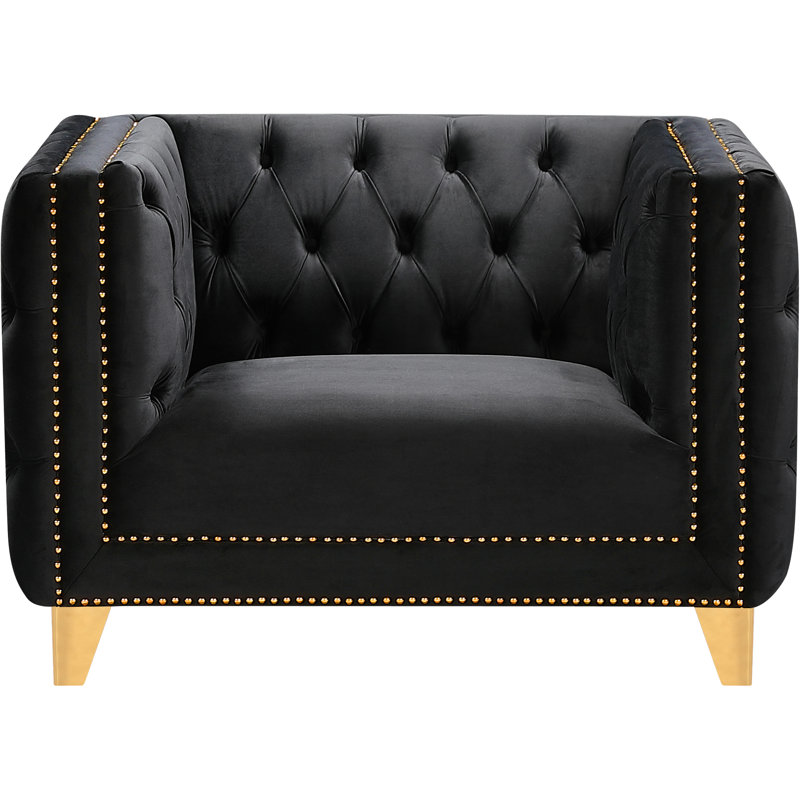 Michelle 44" W Tufted Velvet Armchair, Black Velvet