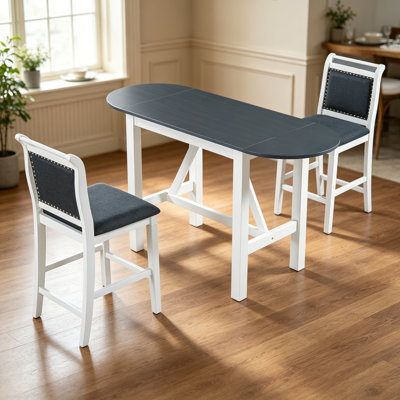 Ensemble de table de salle à manger à hauteur de comptoir en bois 3 pièces avec 2 chaises rembourrées pour petite place