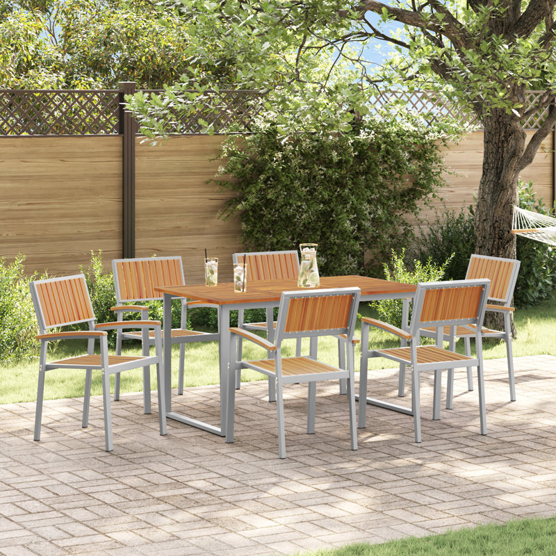7 Piece Garden Dining Set Grey Steel, 75cm H x 140cm W x 80cm D