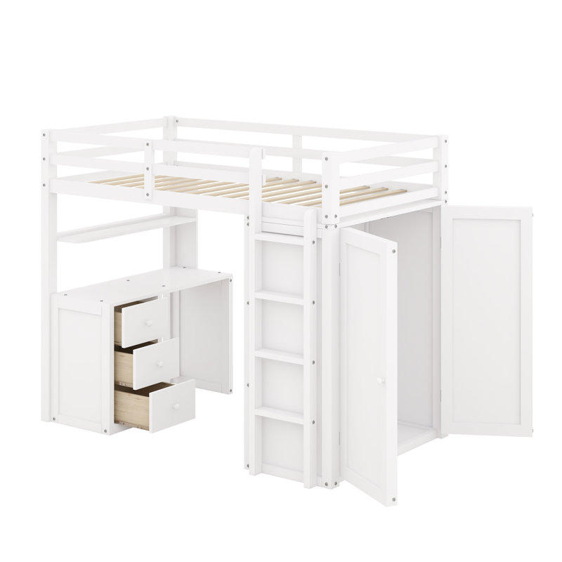 Javers Kids Twin Loft Bed with Drawers, White
