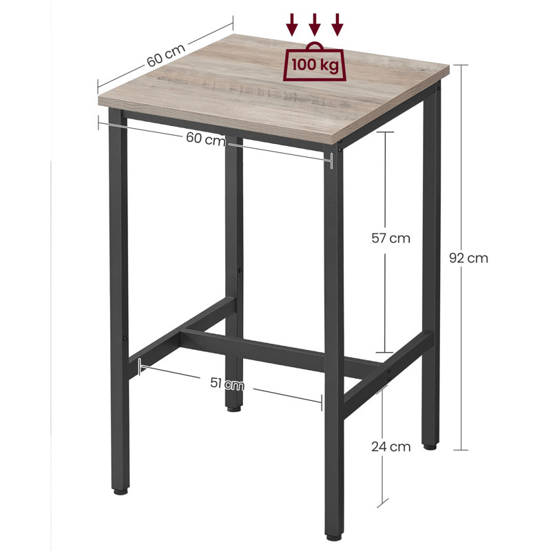 Belldas Square Metal Outdoor Bar Table , 60cm cm W 60cm cm D, Greige, Black