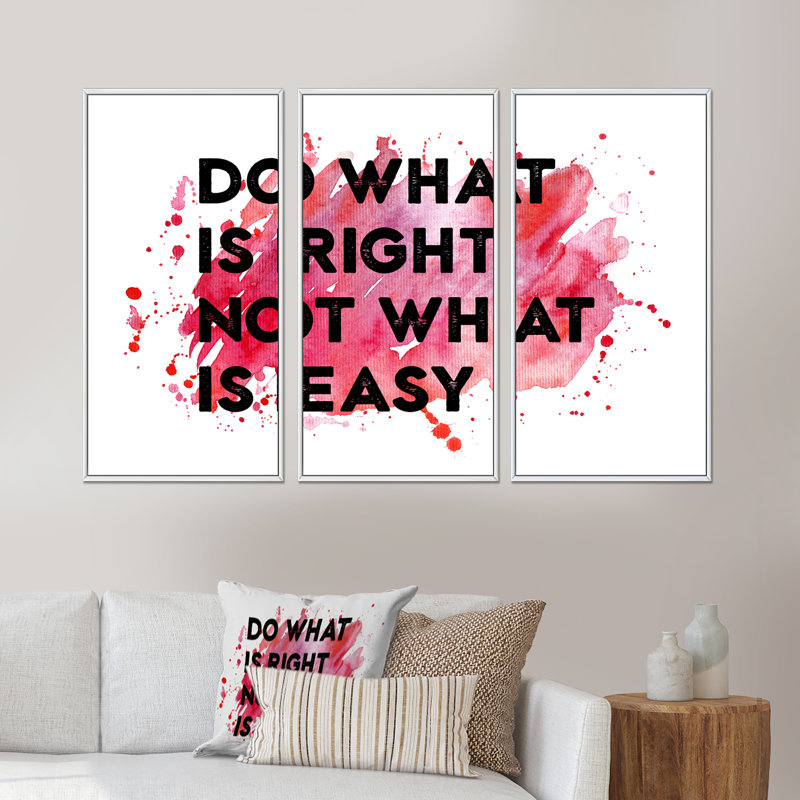 «Do What Is Right Not What Is Easy I», ensemble de 3 toiles d'art encadrées traditionnelles, H 28 po x l 36 po x P 1 po
