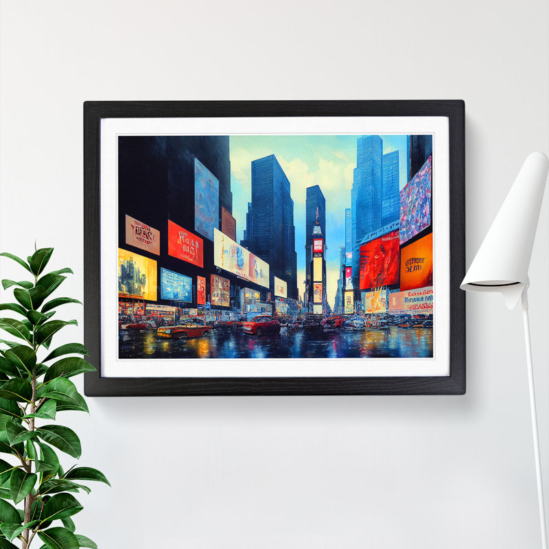 Times Square New York Watercolour Vol.6 - Single Picture Frame Print, Black Framed, 46cm H x 64cm W x 2cm D