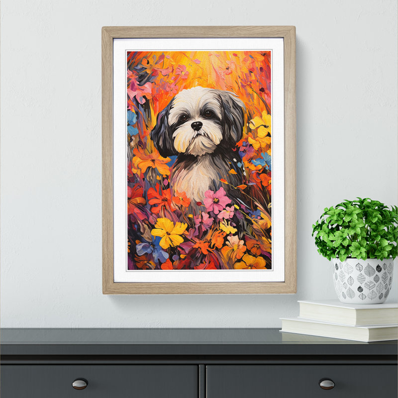Shih Tzu Colour Field No.2 - Framed Print, Oak, 46cm H x 34cm W x 2cm D