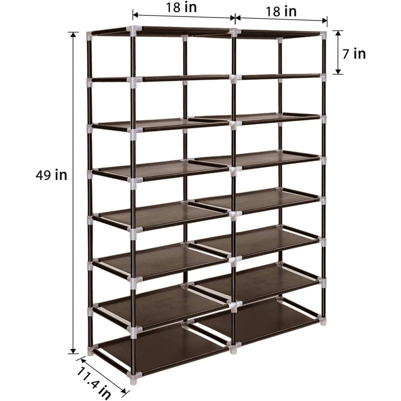 Rangement à chaussures à double rangée avec housse anti-poussière, armoire de rangement à 7 niveaux pour placard, vestibule, dortoir, appartement et garage