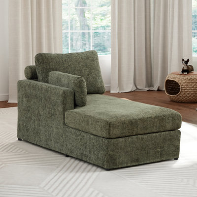 32" W Slipcovered Upholstered Chenille Chaise Lounge With Armrest &  Pillows-Left