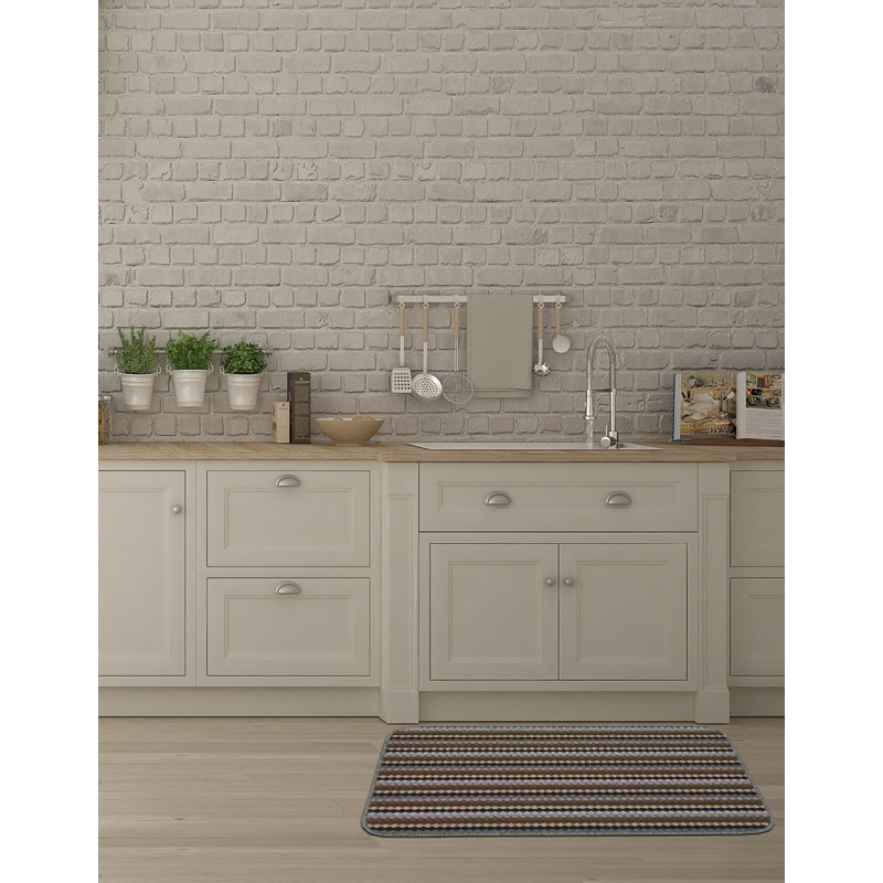 Aloysious Non-Slip Striped Indoor Doormat, Rectangle 57 x 90 cm, Grey