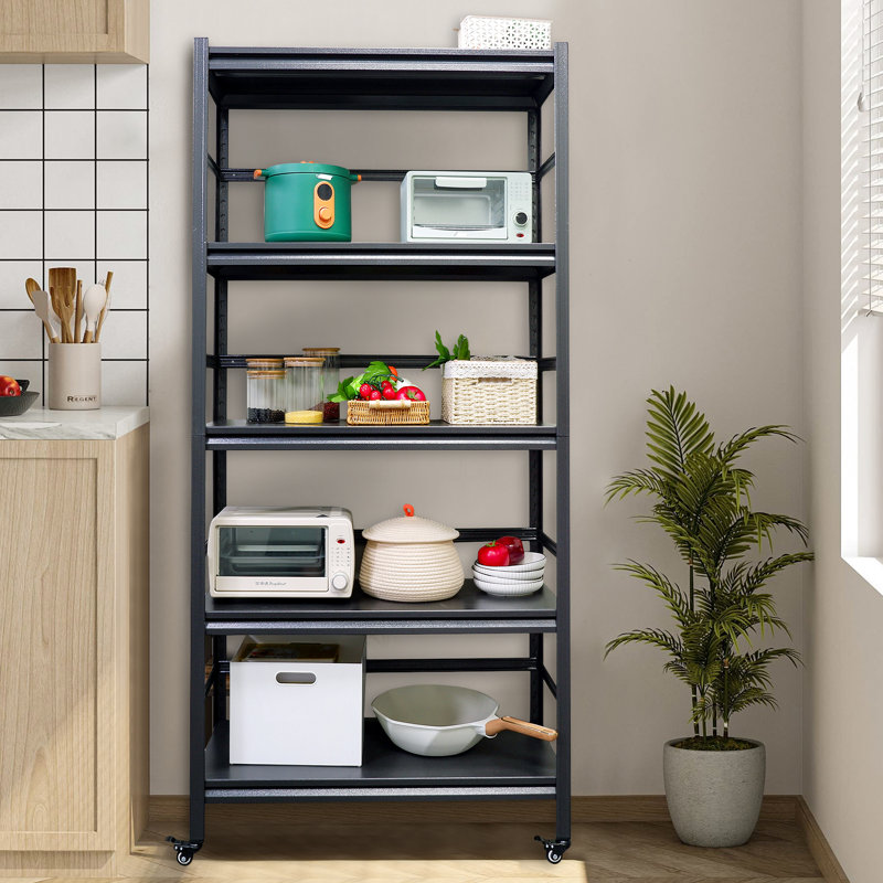 Tablettes de rangement robustes de 63 po en métal - Tablettes de garde-manger ajustables à 5 niveaux avec roulettes pour la cuisine, le garage et le bureau
