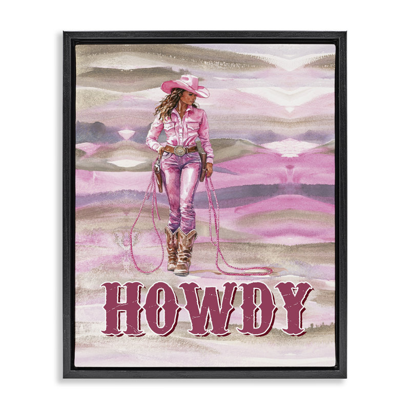  Pastel Howdy Cowgirl Canvas Wall Art by Lettered and Lined, H 21 po x l 17 po, Cadre flottant noir de jais