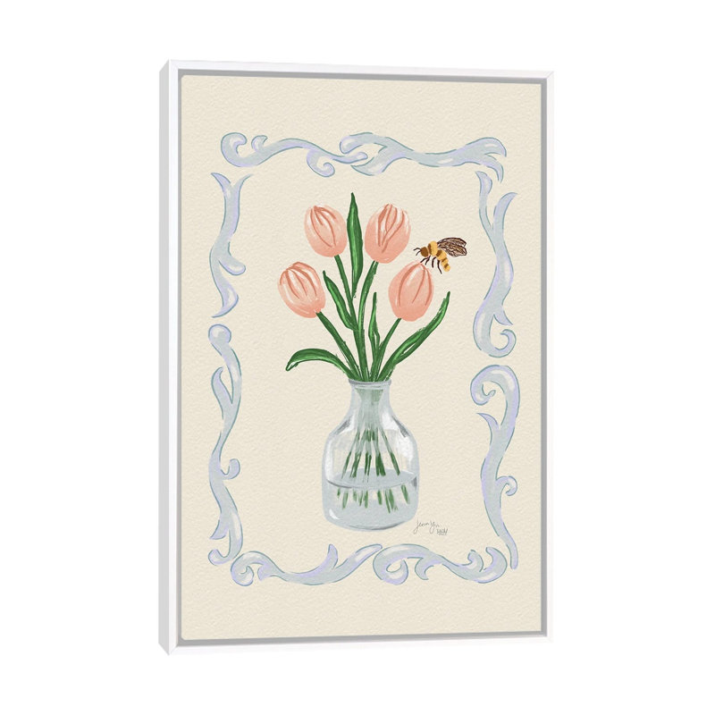 Tulip And The Bee 1 Piece Wall Art on Canvas, 66.04 cm H x 45.72 cm W x 4.445 cm D, White