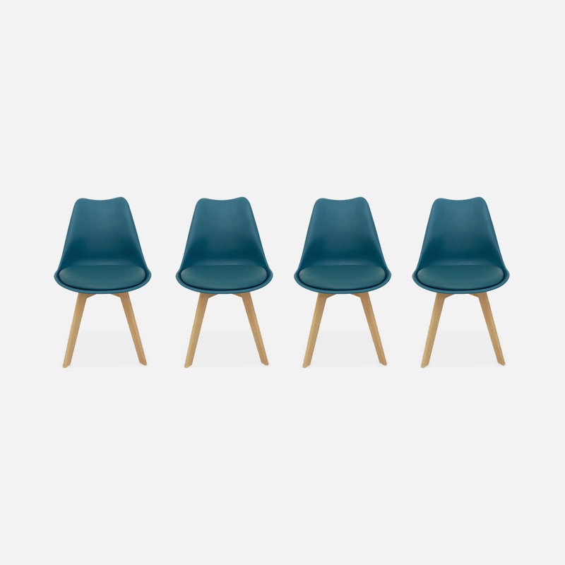 Scandi-style Nanja Dining Chair with wooden legs, by 4, Teal