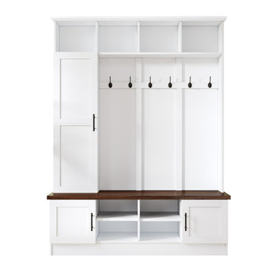 55"W Entryway Coat Rack with Multiple Storage Space for Mudroom, Hallway