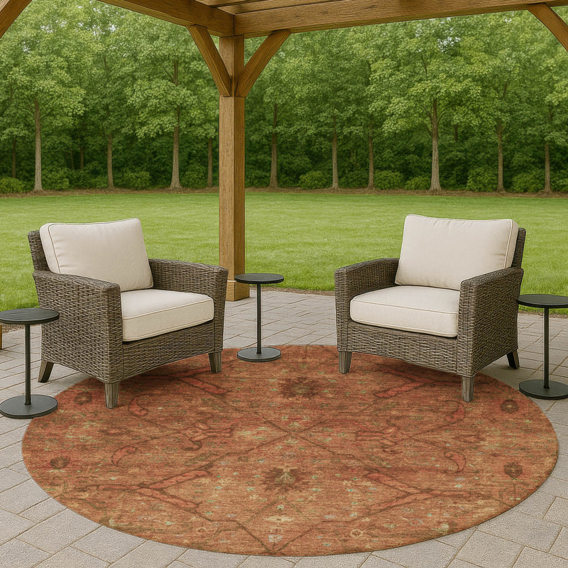 Machine Washable Indoor/Outdoor Efimenko ACN2299 Global Rug, Round 8'