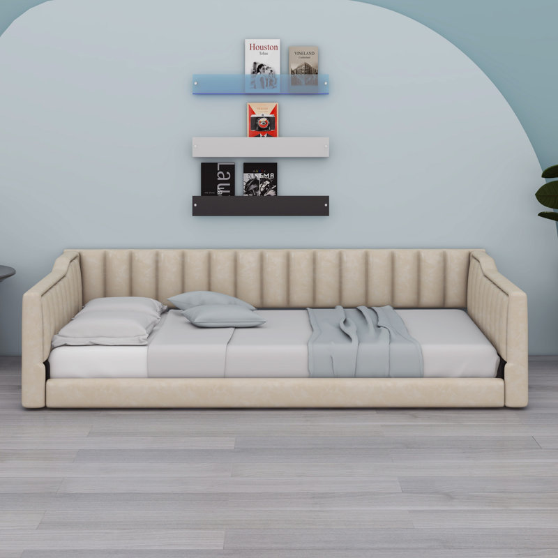 Upholstery Daybed And Side Storage Pocket, Beige