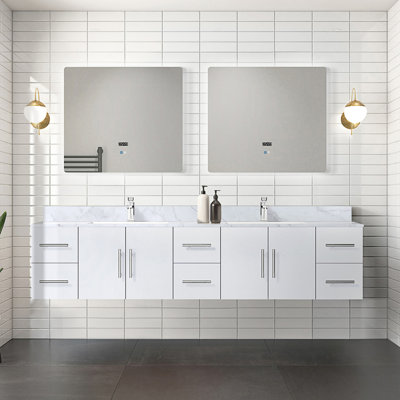 84 In. W X 22 In. D 4 Door Double Bath Vanity With Carrara Marble Top And Drawers