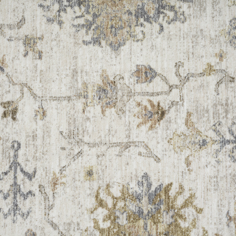 Tapis d'intérieur tissé damassé performance ivoire / bleu Fresnal, 9 pi x 12 pi