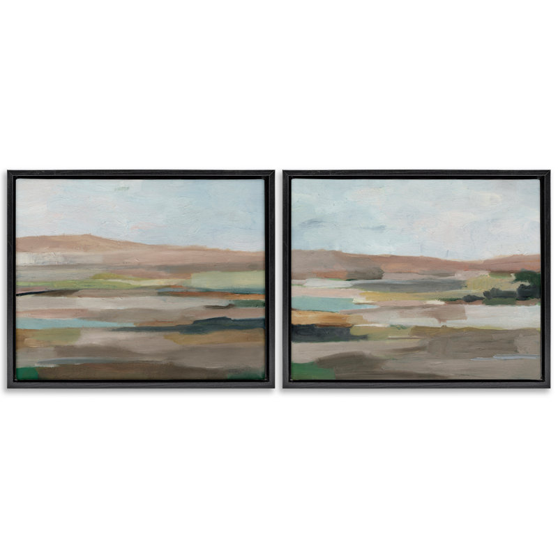 «Neutral Abstract Landscape», ensemble de 2 toiles flottantes encadrées par Ethan Harper, H 25 po x l 31 po