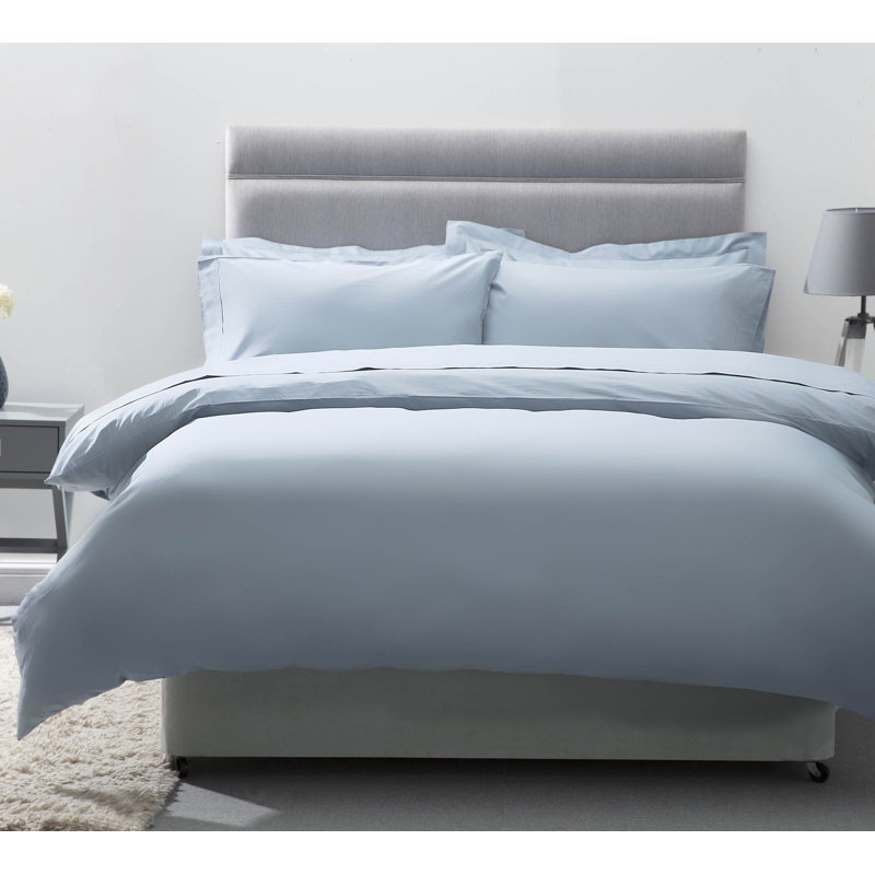 Cotton Solid Colour Duvet Cover Set with Pillowcases, Ocean, Double Duvet Cover + 2 Standard Pillowcases