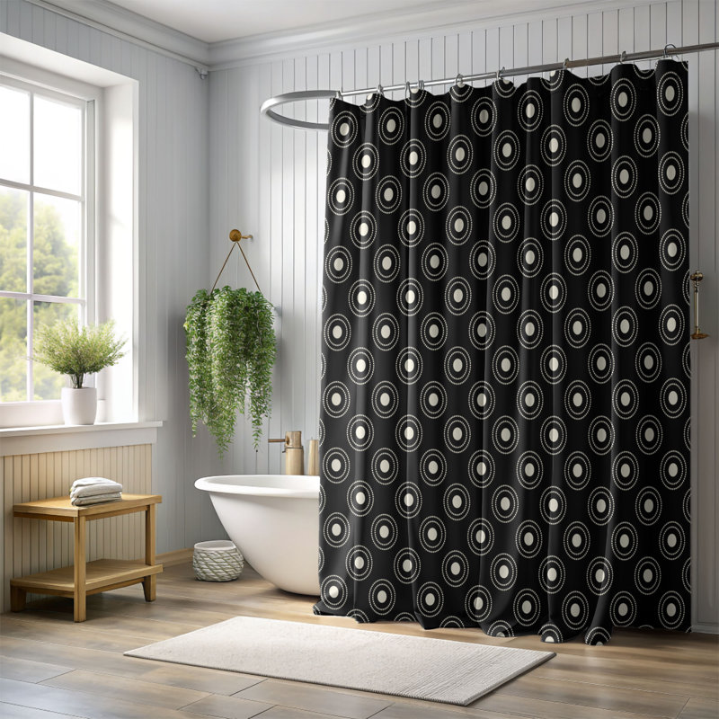Rideau de douche brun clair à pois de qualité supérieure, H 74 po x l 35 po