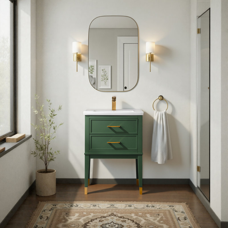 Deon 24'' Single Bathroom Vanity with Porcelain Top, White