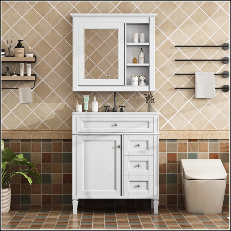 Ensemble de meuble-lavabo moderne de 30 po avec lavabo supérieur, armoire de rangement et miroir, idéal pour une utilisation efficace de l'espace et une conception élégante.