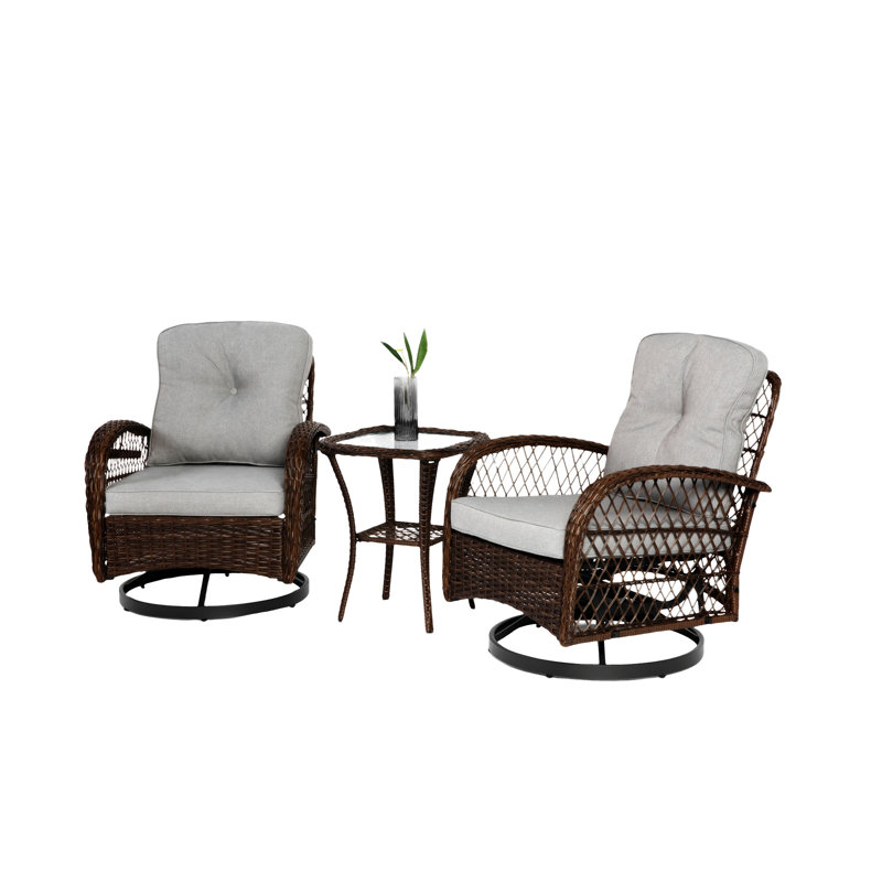 3 chaises de patio à bascule pivotantes pour l'extérieur 3 pièces, Gris