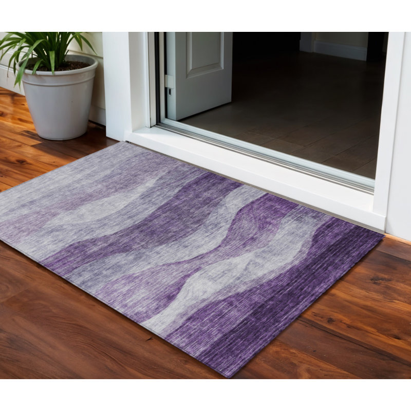 Tapis extérieur lavable et mauve à motif abstrait lavande 3 pi x 5 pi